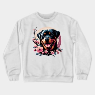 Rottweiler Enjoys Spring Amid Cherry Blossoms Crewneck Sweatshirt